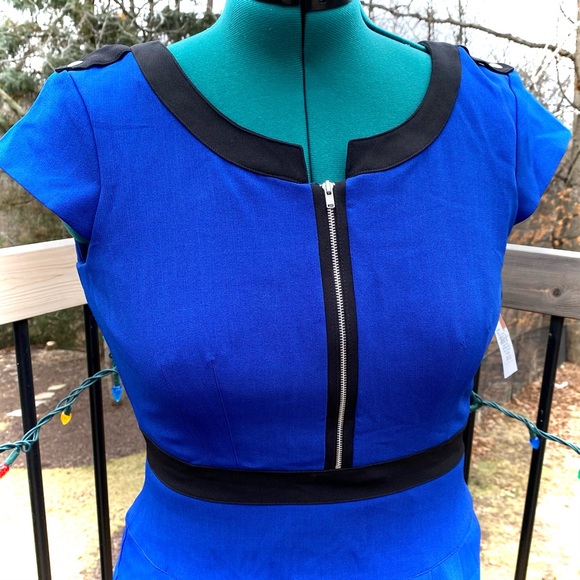 NWT Chetta B Blue & Black Stretch Dress for Office Work Dinner Size 8 - Picture 4 of 7